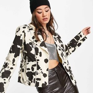 Emory Park Oversized Cow Print bicke Jacket  Black and cream